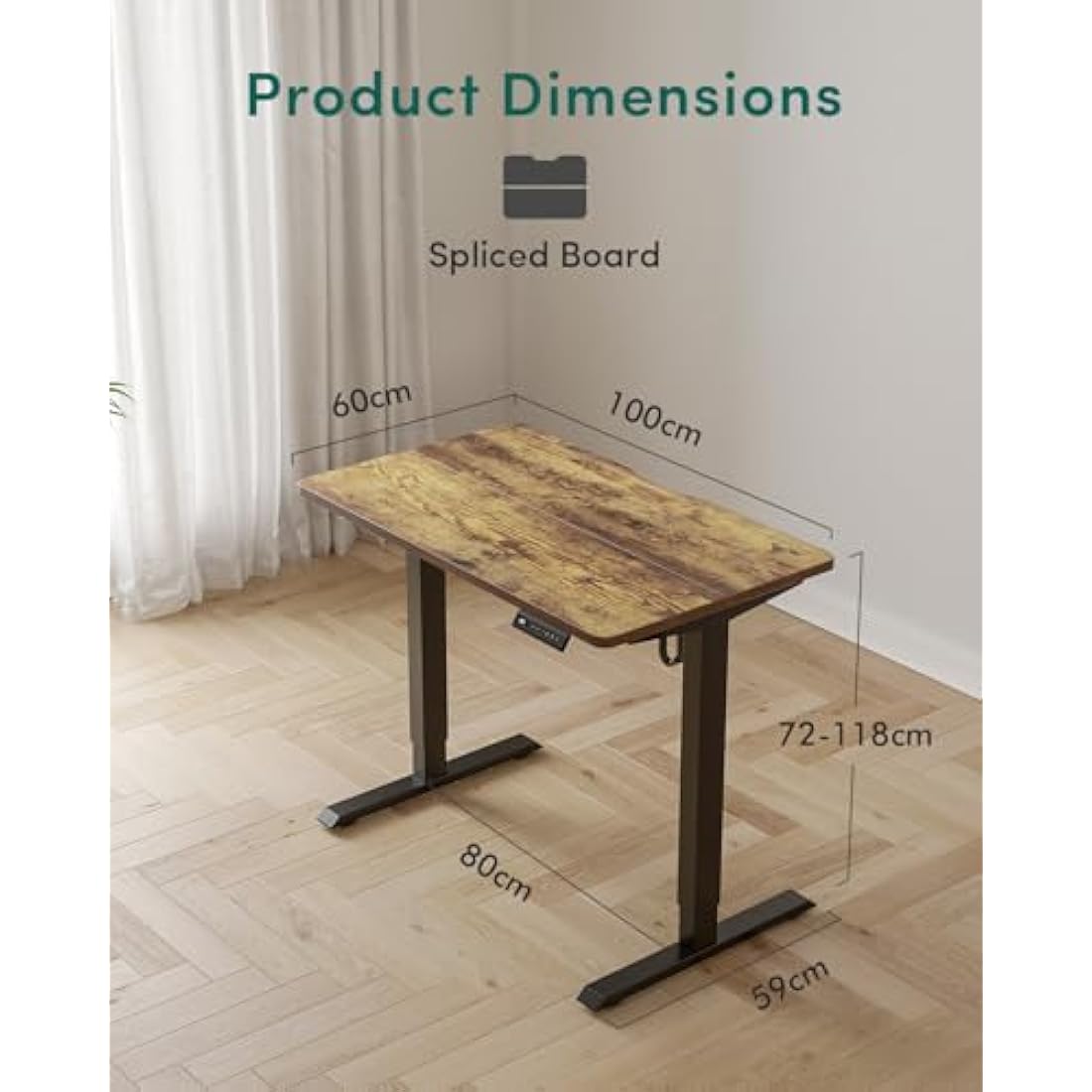 FEZIBO Electric Standing Desk – 60x100cm Rustic Wood Sit Stand Table