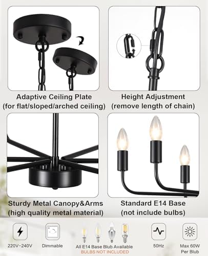 MRHYSWD 6-Light Black Vintage Chandelier | Adjustable Industrial Pendant