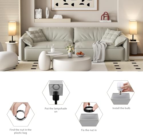 Jolof Store 3-Way Dimmable Bedside Lamps Set of 2 with USB-C+A Ports