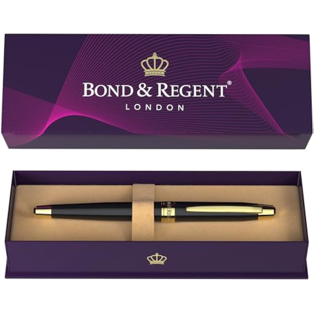 Bond & Regent Rollerball Pen – Gloss Black & 24K Gold Luxury Gift