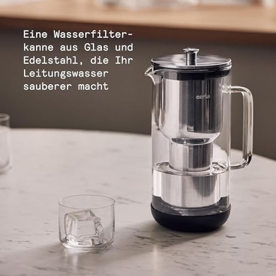 Aarke Purifier – 1.2L Glass & Stainless Steel Water Filter Jug