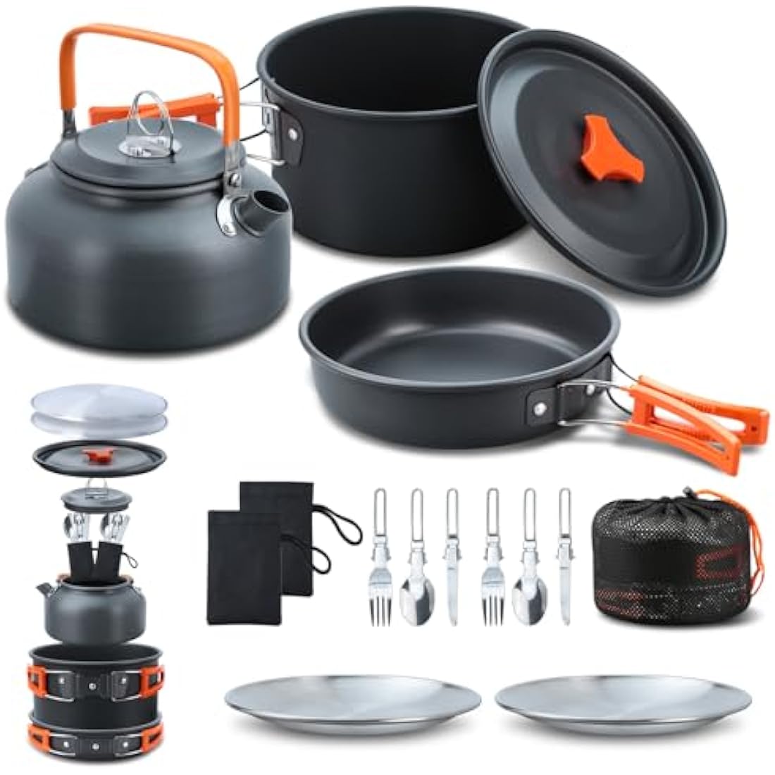 Lixada 16pcs Camping Cookware Kit – Anodized Aluminum Mess Set for 1-2