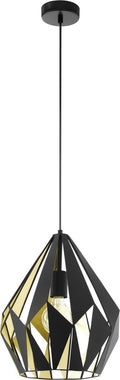 Eglo Carlton 1 Vintage Pendant Lamp | Black & Gold Geometric Steel