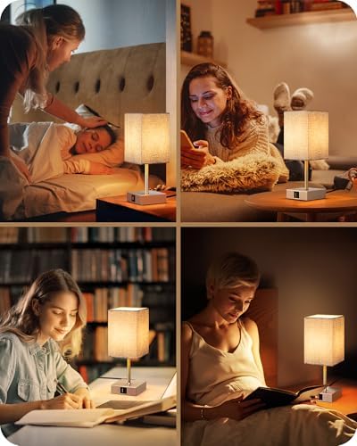 EDISHINE Touch Bedside Lamps Set of 2 | 3-Way Dimmable with USB A+C