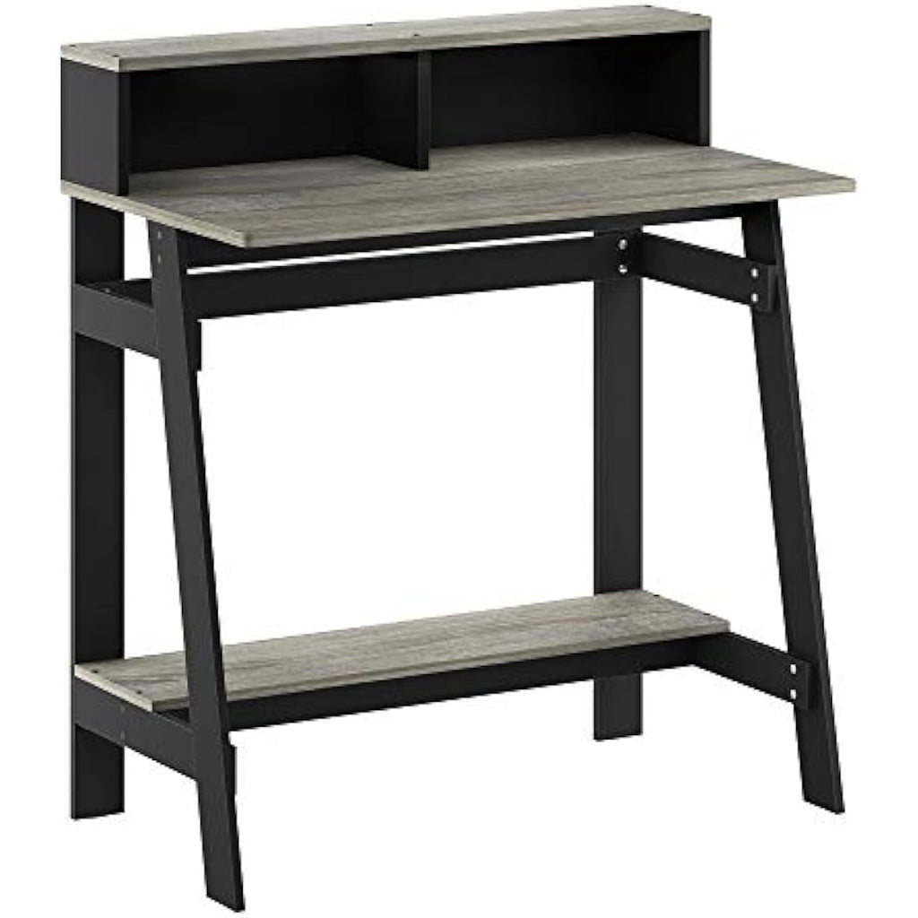 Furinno Simplistic A-Frame Computer Desk with Hutch - Black/French Oak