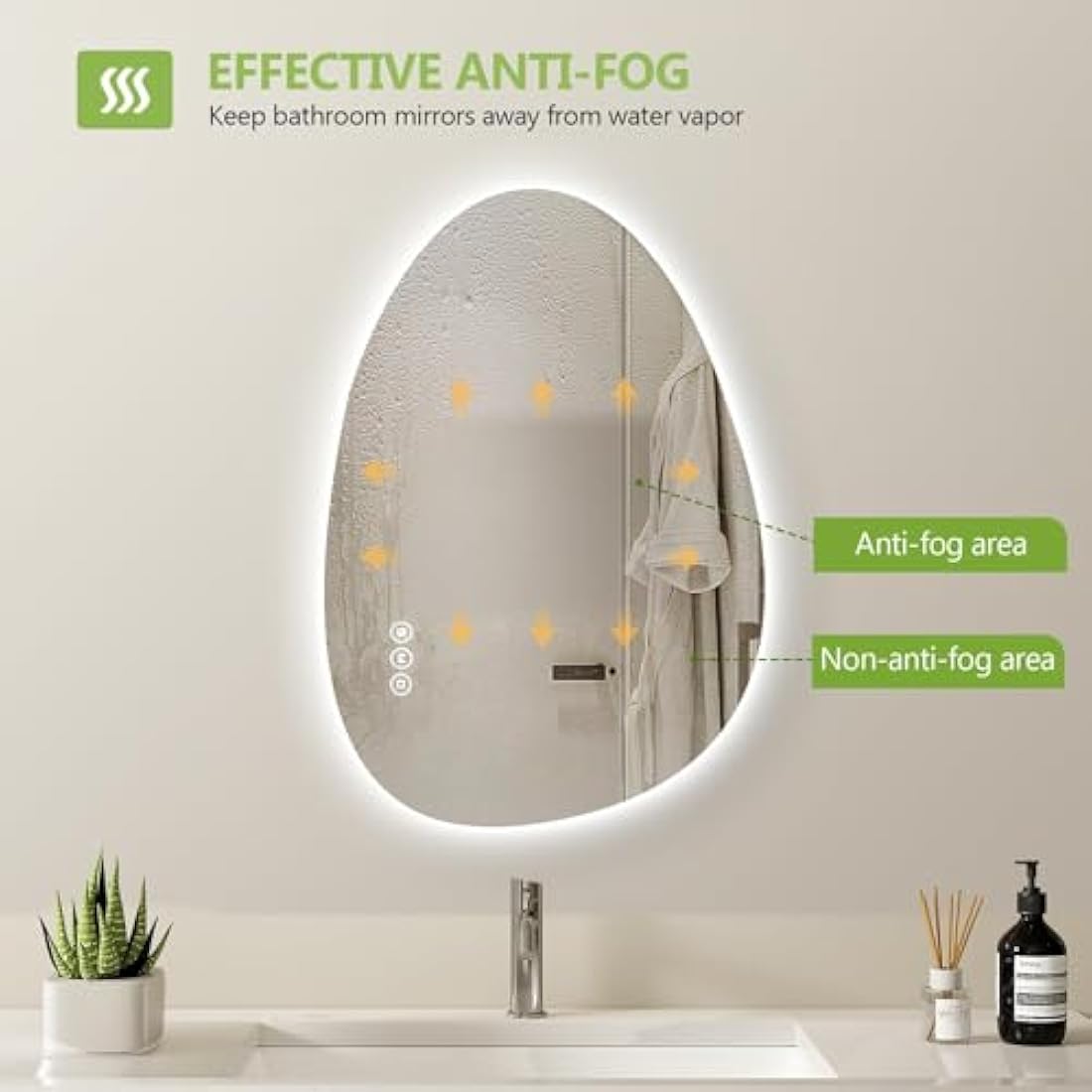 S'AFIELINA Asymmetrical LED Bathroom Mirror | 60x45cm Anti-Fog Dimmable