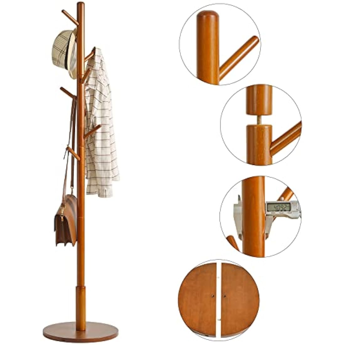 Hall Coat Tree – 8 Hooks Free Standing Rack, Brown