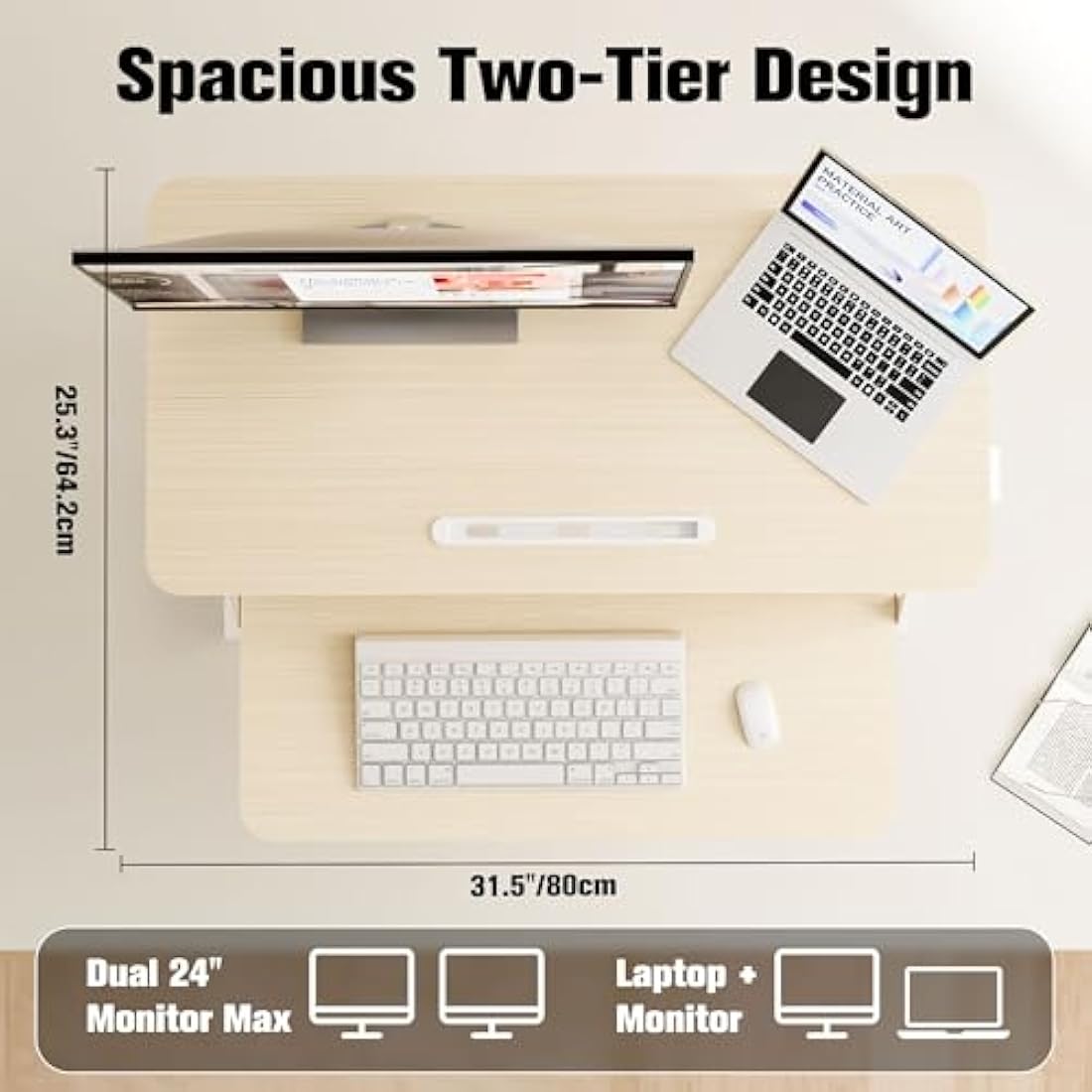 ERGOMAKER 32" Standing Desk Converter | Dual Monitor Riser - Golden Oak