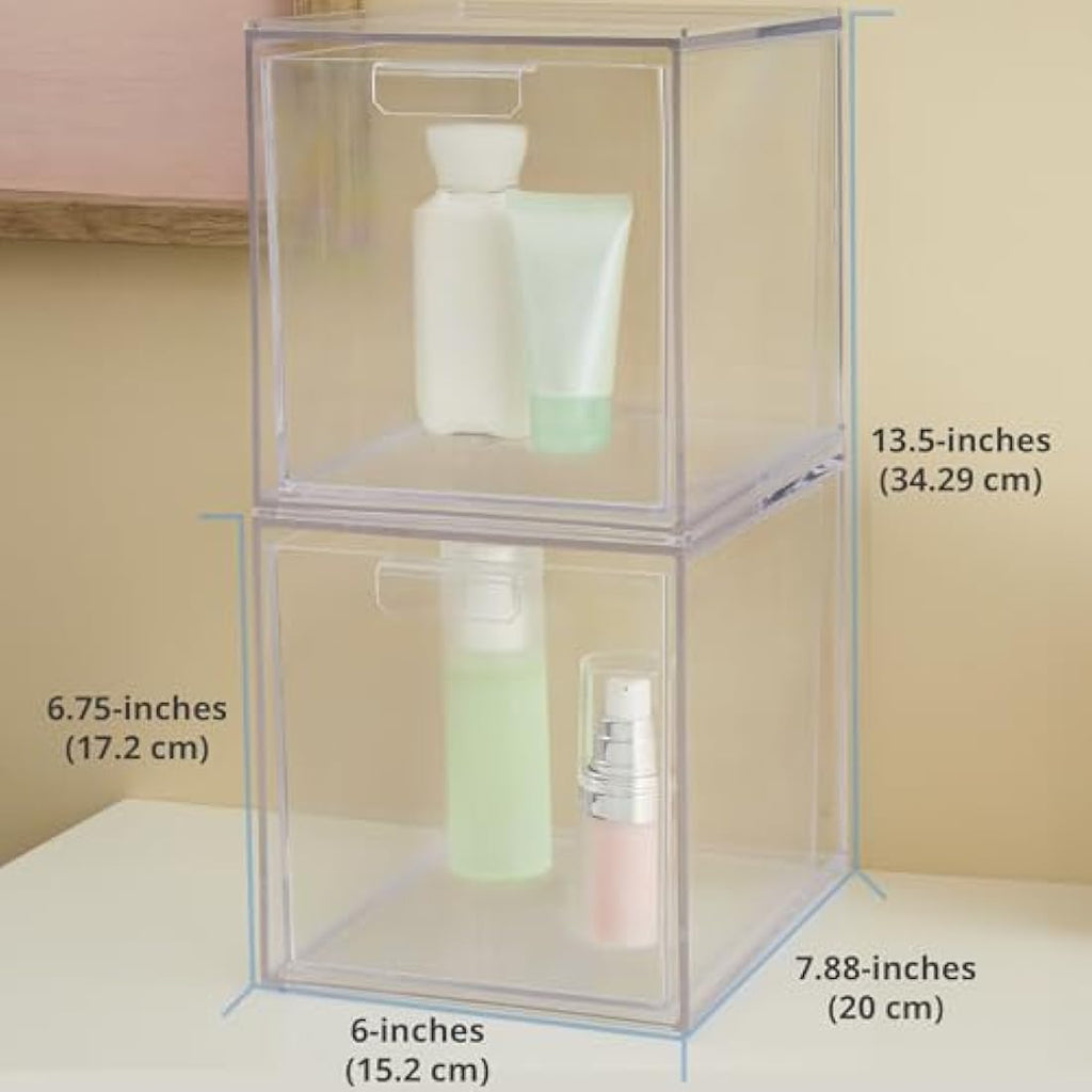 STORi Audrey Clear Stackable Cosmetic Organizer Drawers | Set of 2