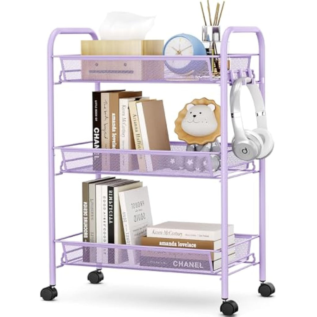 APEXCHASER 3-Tier Rolling Utility Cart | Metal Mobile Storage Trolley
