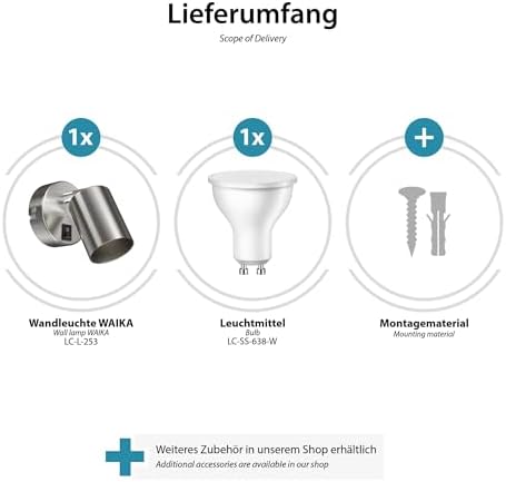 ledscom.de WAIKA Wall Spot – 2 Pcs Chrome Matt 3-Step Dimmable LED Lamp