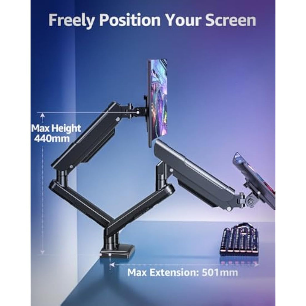 ELIVED Dual Monitor Arm | Gas Spring Desk Mount for 13-32 Inch Screens