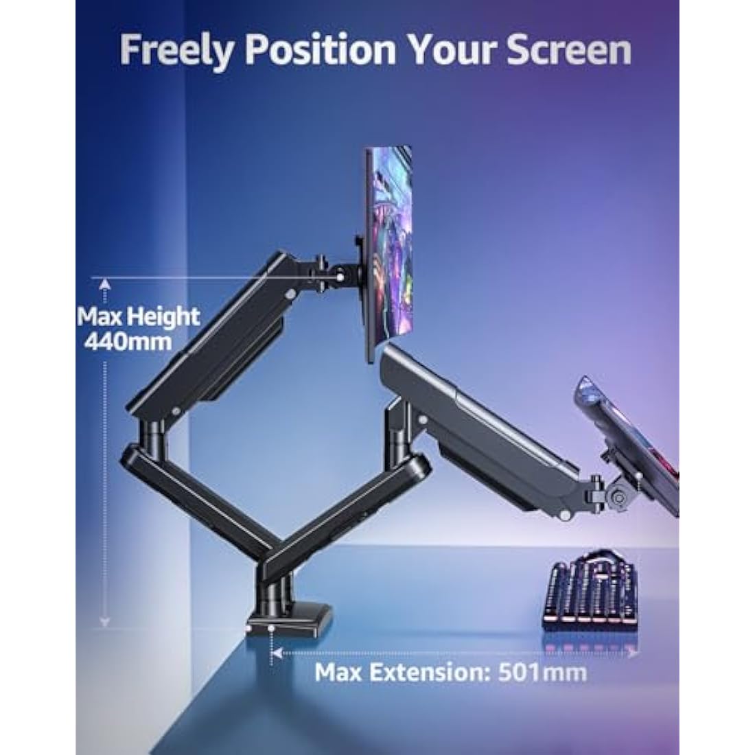 ELIVED Dual Monitor Arm | Gas Spring Desk Mount for 13-32 Inch Screens