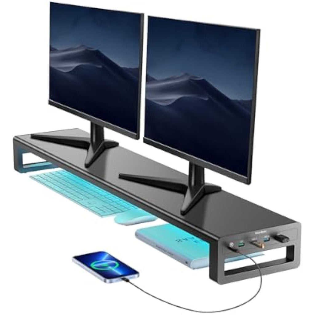 Vaydeer Dual Monitor Riser – Metal Desk Stand with RGB & USB 3.0 Hub