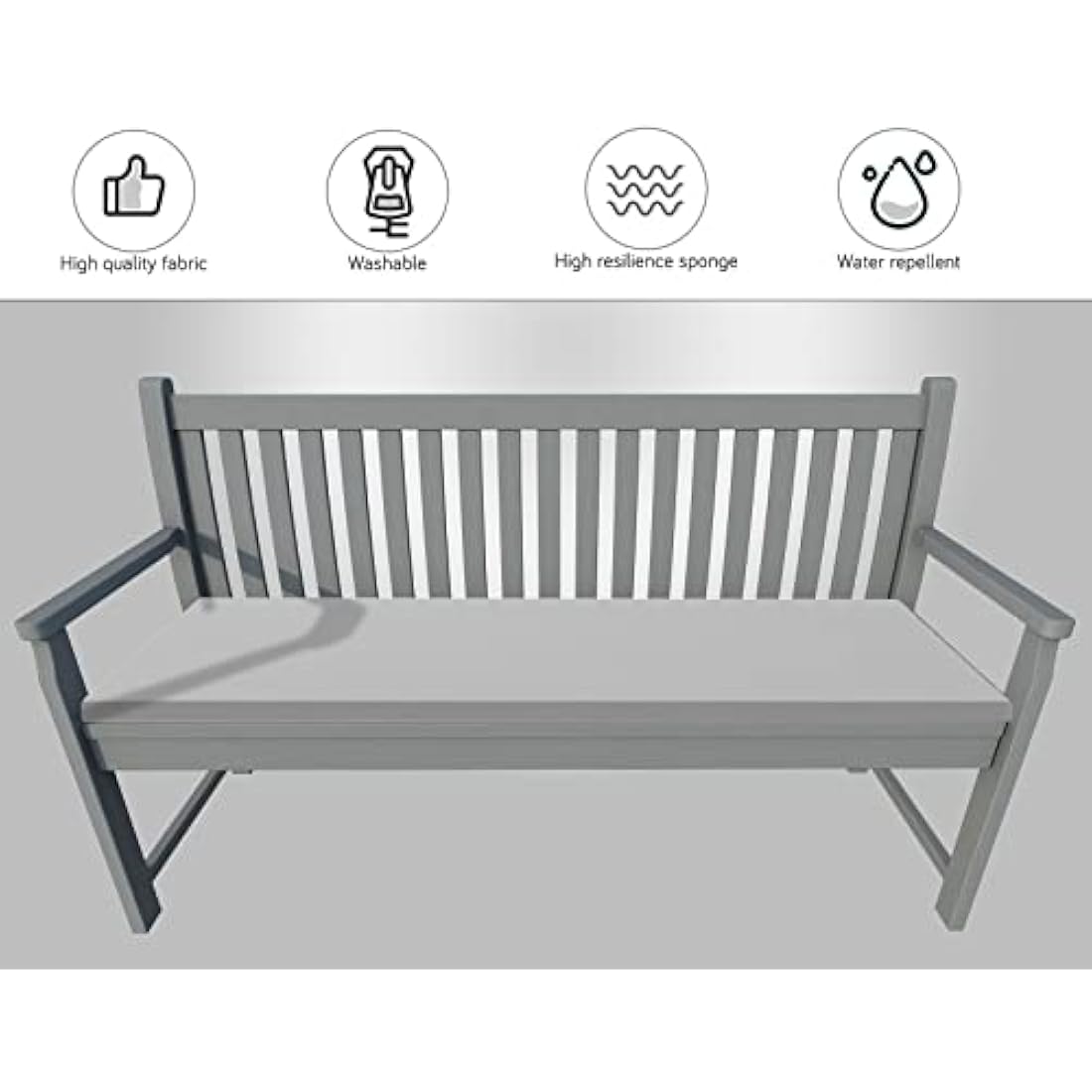 Jolof Store 2 Seater Garden Bench Cushion | Waterproof Patio Pad - Grey
