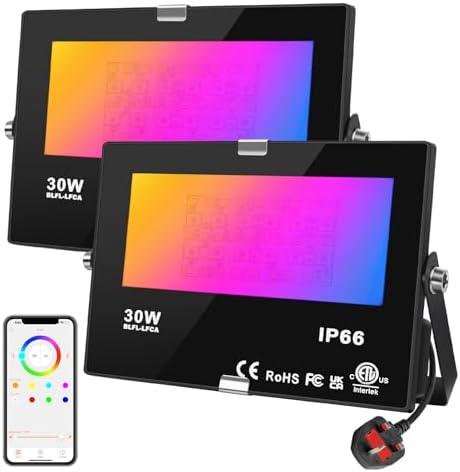DUSKTEC 30W RGBW Smart LED Flood Lights | Bluetooth App Control | 2 Pack