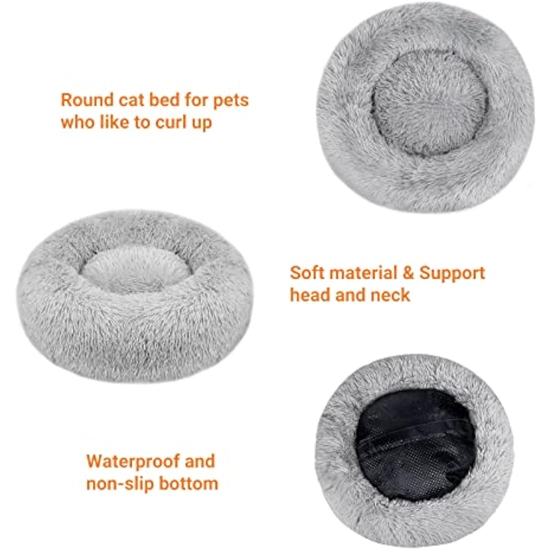 Calming Donut Dog Bed – 70cm Washable Plush Pet Cushion