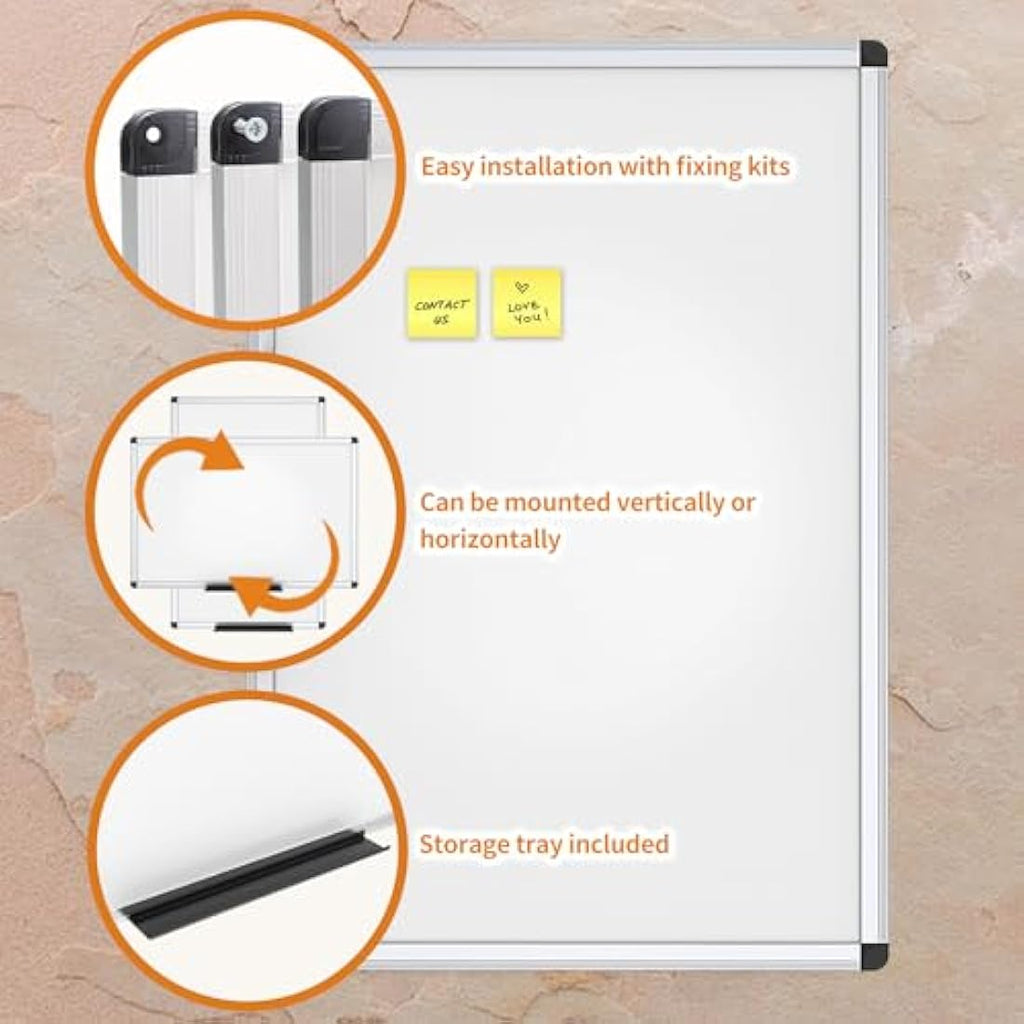 VIZ-PRO Magnetic Whiteboard | 90x60cm Silver Aluminium Dry Erase Board