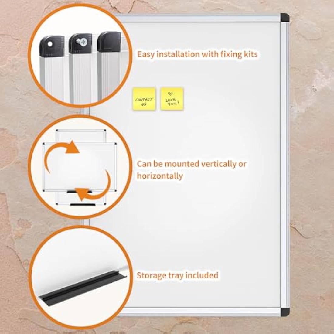 VIZ-PRO Magnetic Whiteboard | 90x60cm Silver Aluminium Dry Erase Board