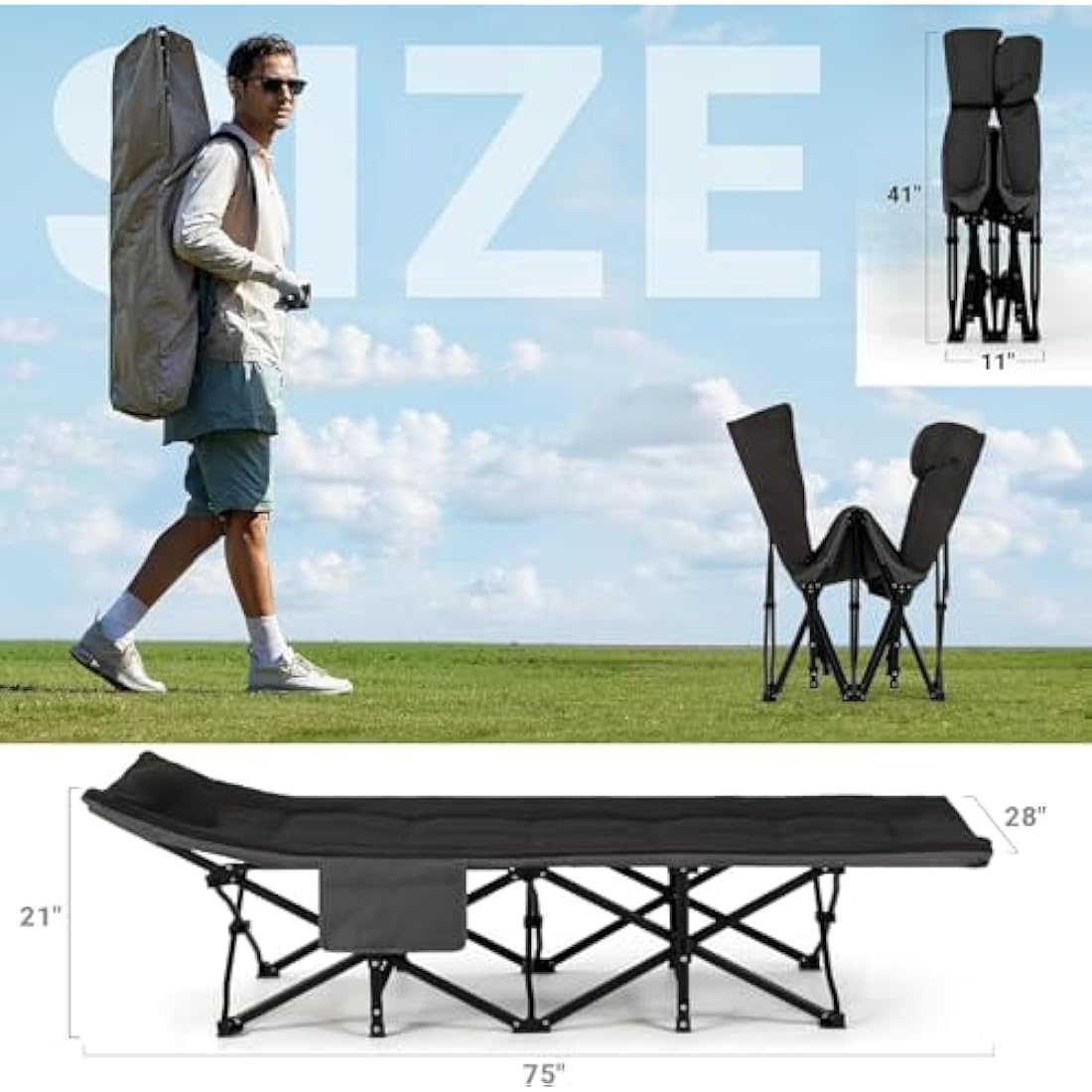 Overmont 28" Extra Wide Folding Camping Cot – Padded Heavy Duty Bed
