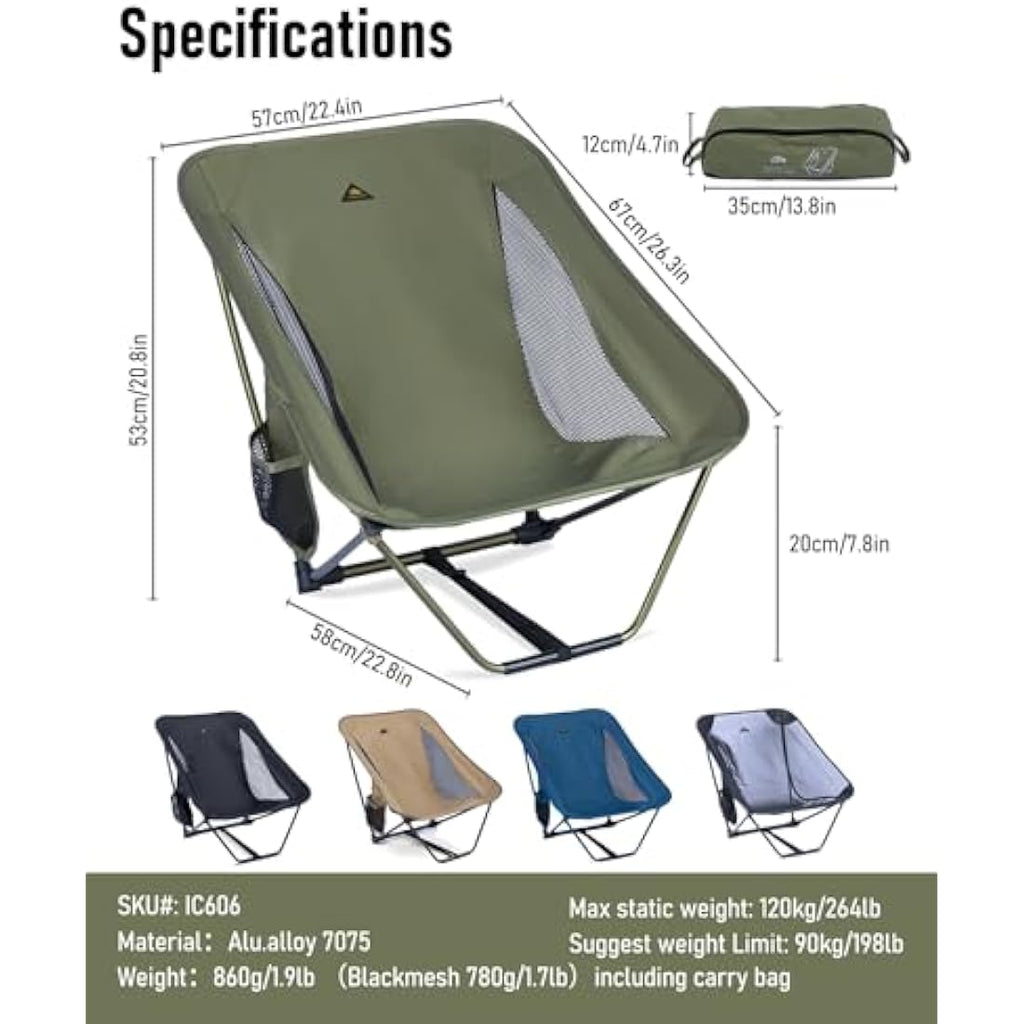 iClimb Ultralight Low Camping Chair | Compact Folding Aluminum - Green