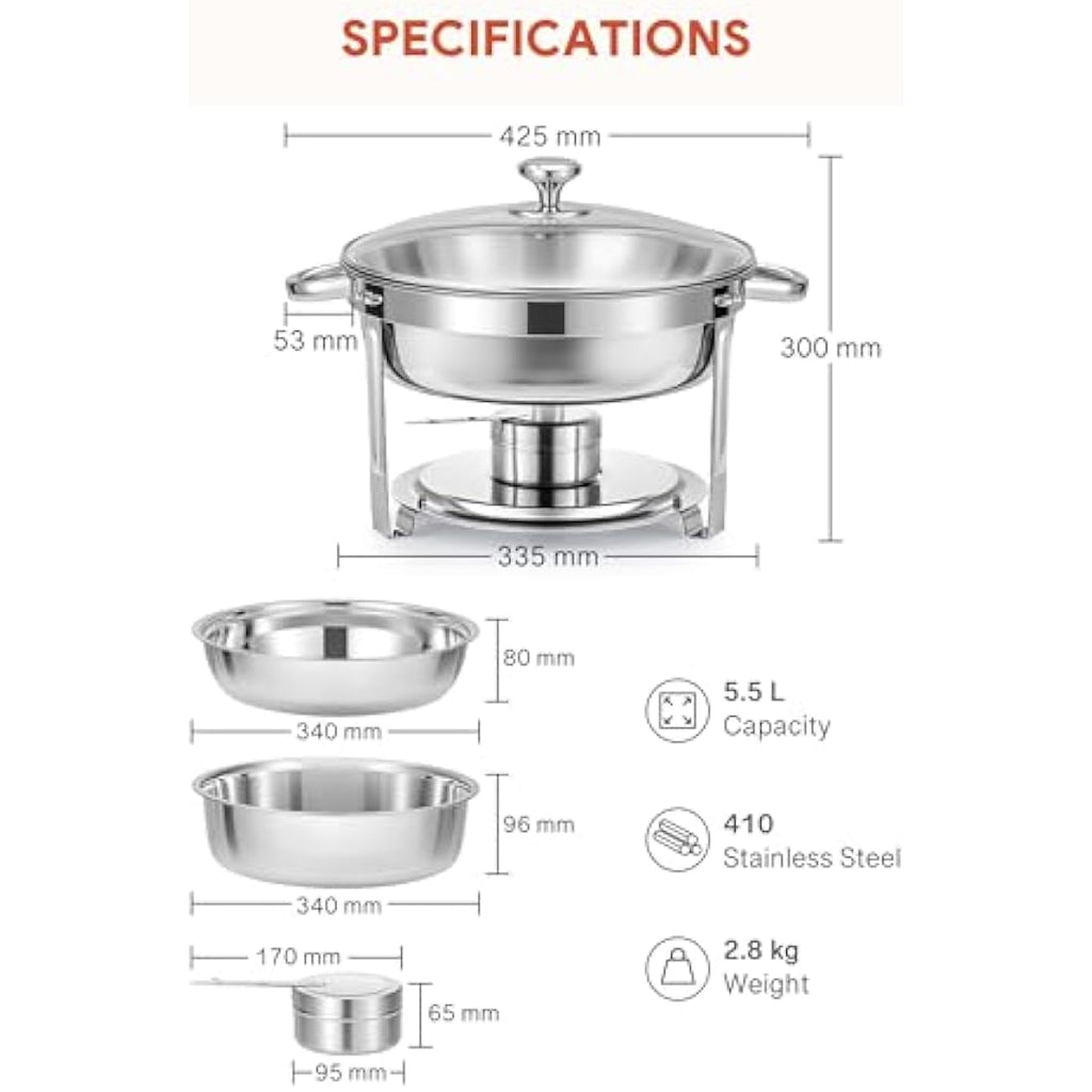 Wilprep 4 Pack Chafing Dish Buffet Set | 5.5L Stainless Steel Food Warmers