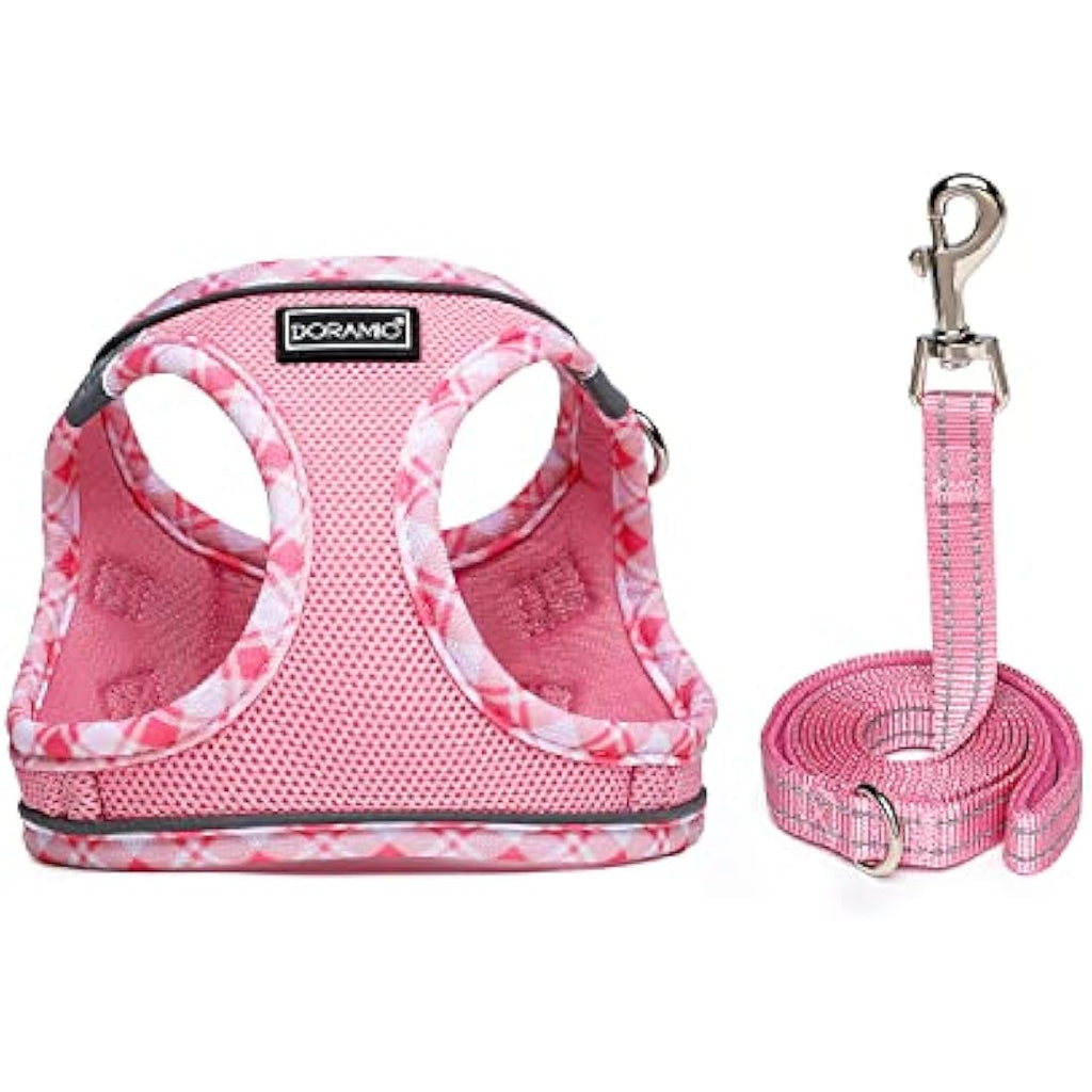 DORAMIO Step-in Dog Harness and Leash Set | Reflective Mesh Vest – Pink