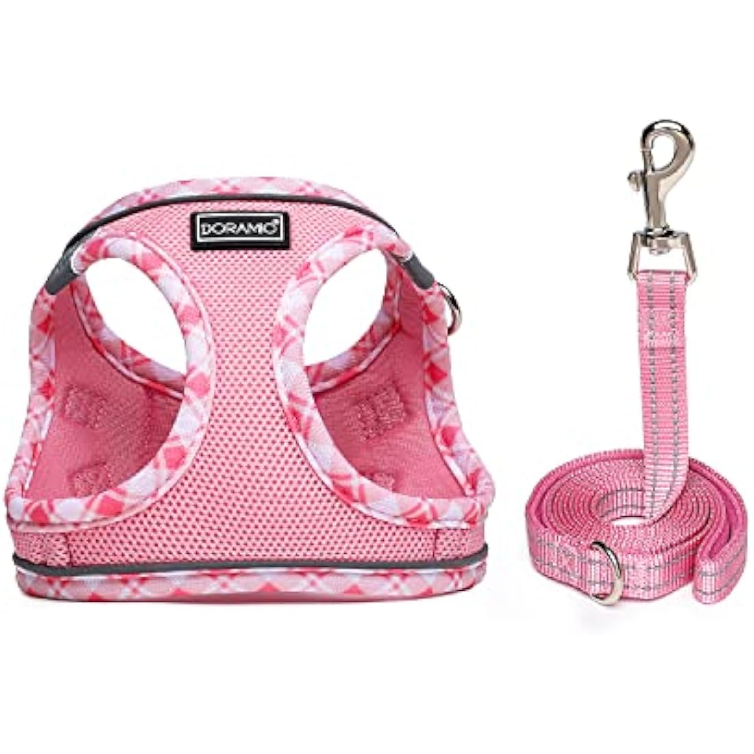 DORAMIO Step-in Dog Harness and Leash Set | Reflective Mesh Vest – Pink