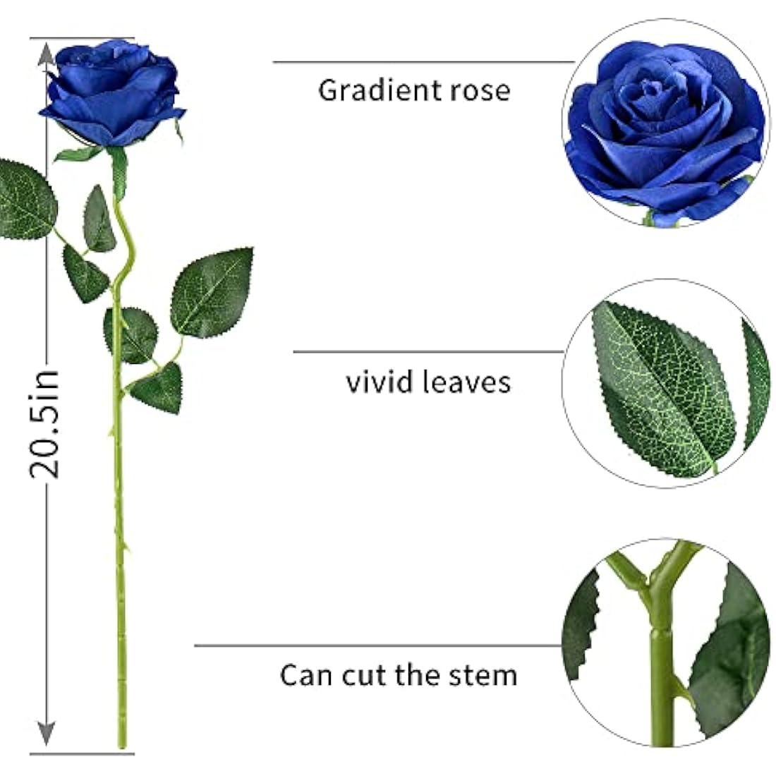 Royal Blue Silk Roses – 10pcs Artificial Long Stem Flowers