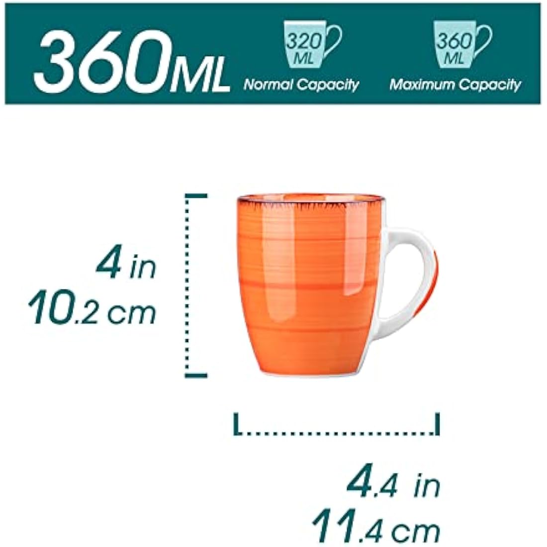 vancasso Bonita Stoneware Coffee Mugs - Set of 6 Colorful 360ml Tea Cups