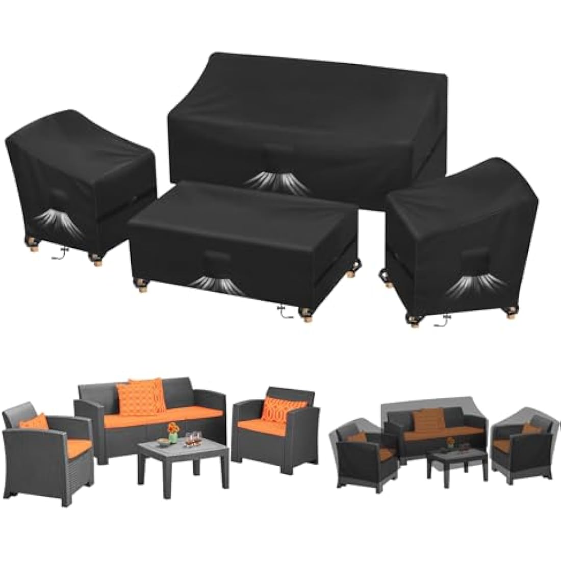 Kovshuiwe 4-Piece Patio Furniture Covers - 420D Heavy Duty Waterproof Black