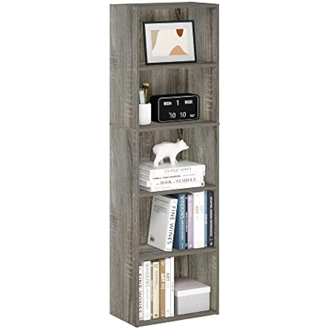 Furinno Luder 5-Tier Open Shelf Bookcase – French Oak Storage Unit
