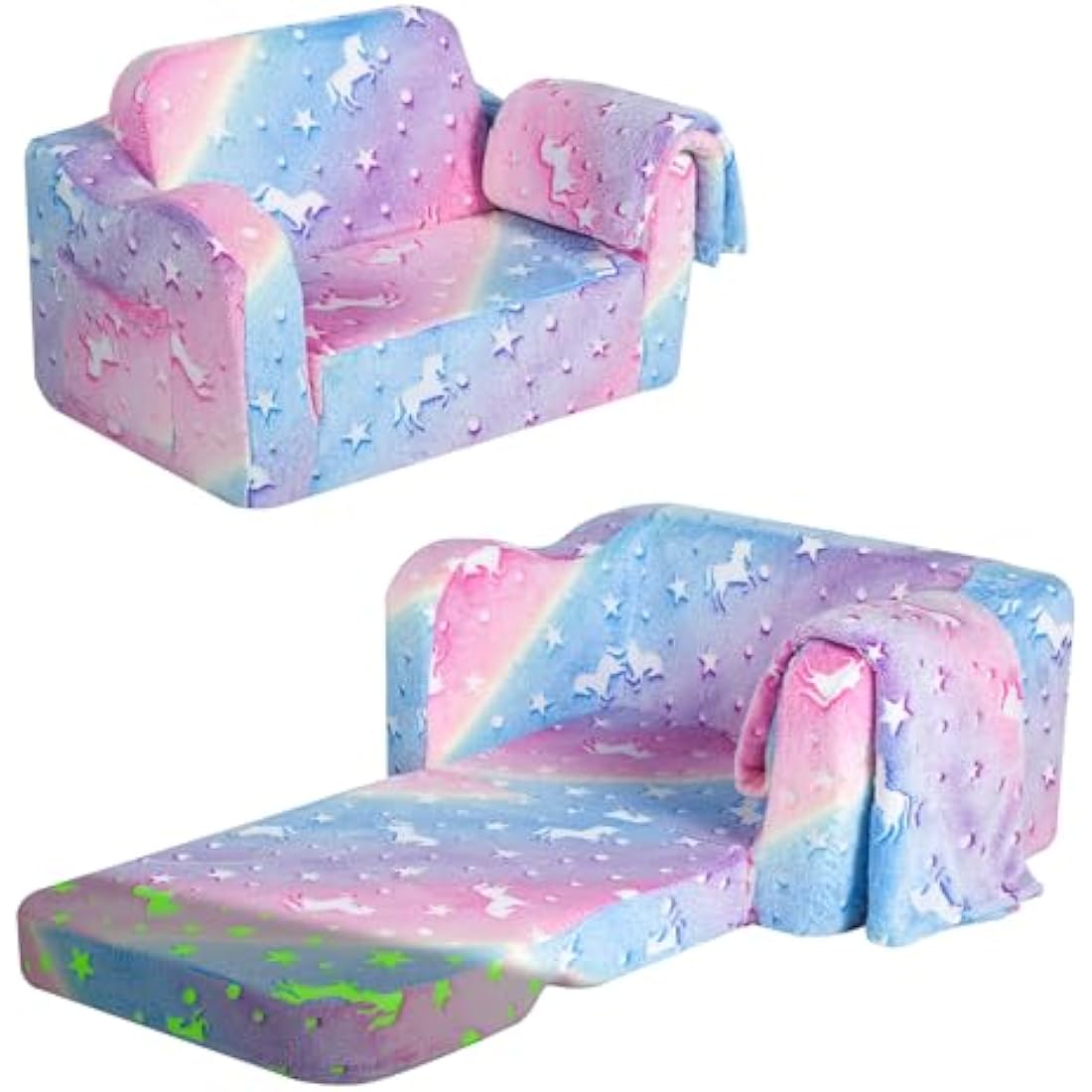 MeMoreCool Kids Folding Sofa Bed – Glow in The Dark Plush Toddler Couch
