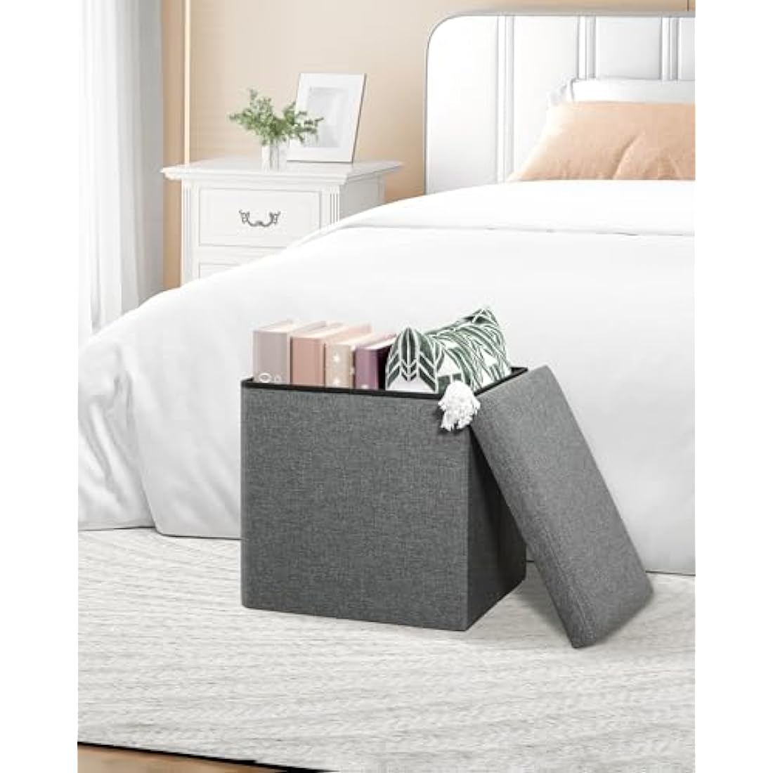 Grey Storage Ottoman – Foldable Toy Box & Coffee Table