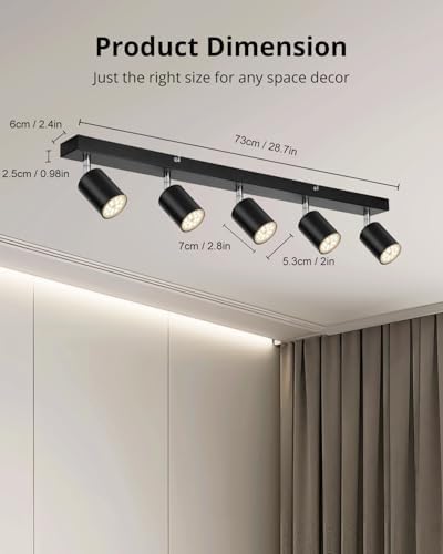 Gr4tec 5-Way LED Ceiling Light | Matte Black Modern GU10 Spotlight Bar