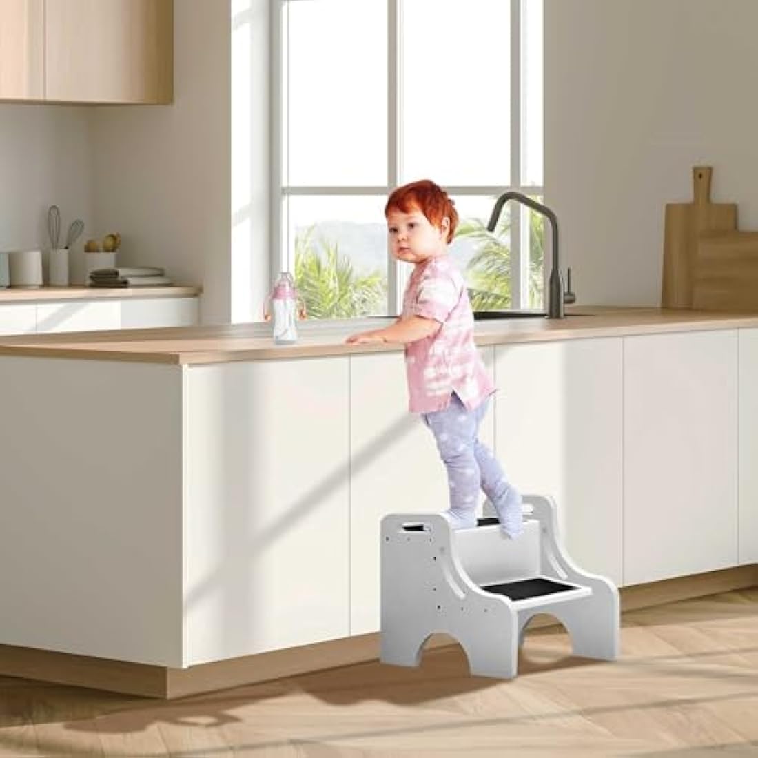 Merrynine Wooden 2 Step Stool for Kids – Non-Slip Toddler Stool for Bathroom