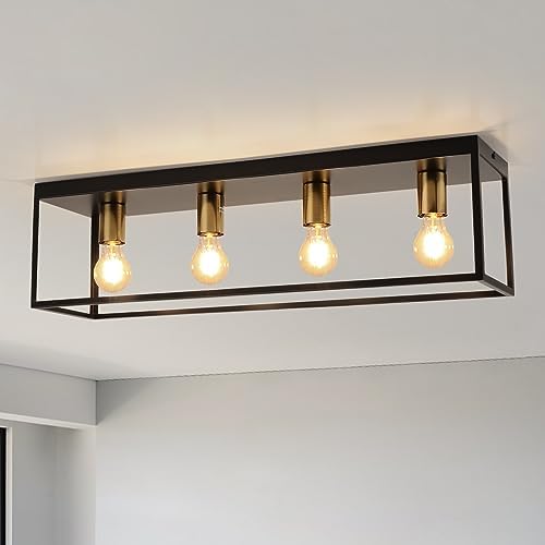 Modern Industrial 4-Light Black Metal Cage Ceiling Light