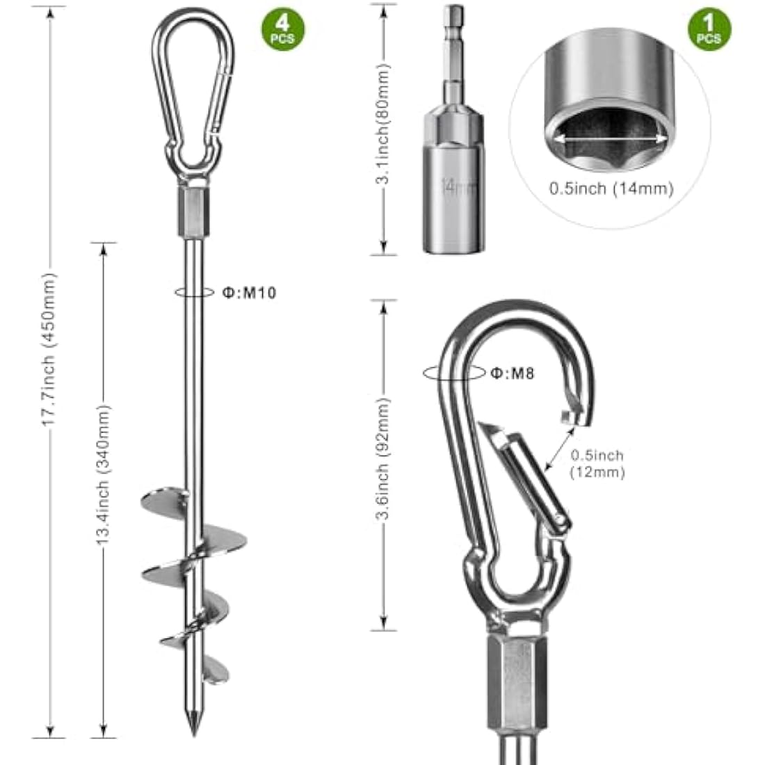 Heavy Duty Steel Ground Anchors – 4 Pack Metal Tent Pegs
