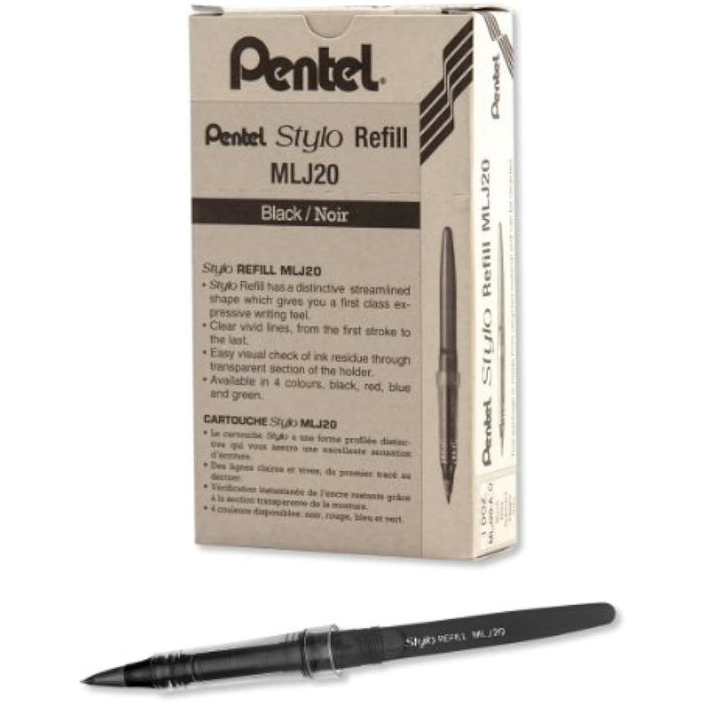 Pentel Arts Tradio Stylo Sketch Pen Refills - Black Ink - Box of 12