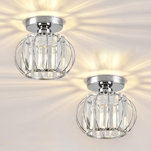 ZYDTRIP Modern Crystal Chandelier – Silver Semi Flush Mount Light (2 Pack)
