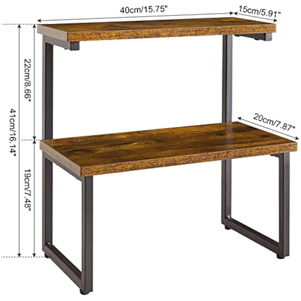 IBUYKE 2-Tier Spice Rack – Rustic Wood & Metal Kitchen Countertop Organizer