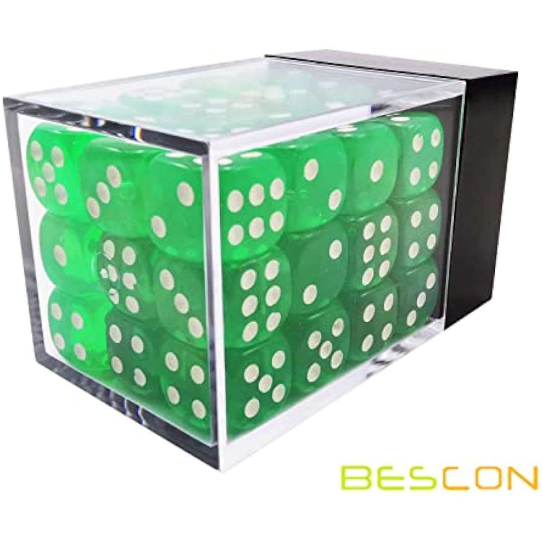 Bescon 12mm D6 Dice Set - 36 Translucent Green Six Sided Dice with Box