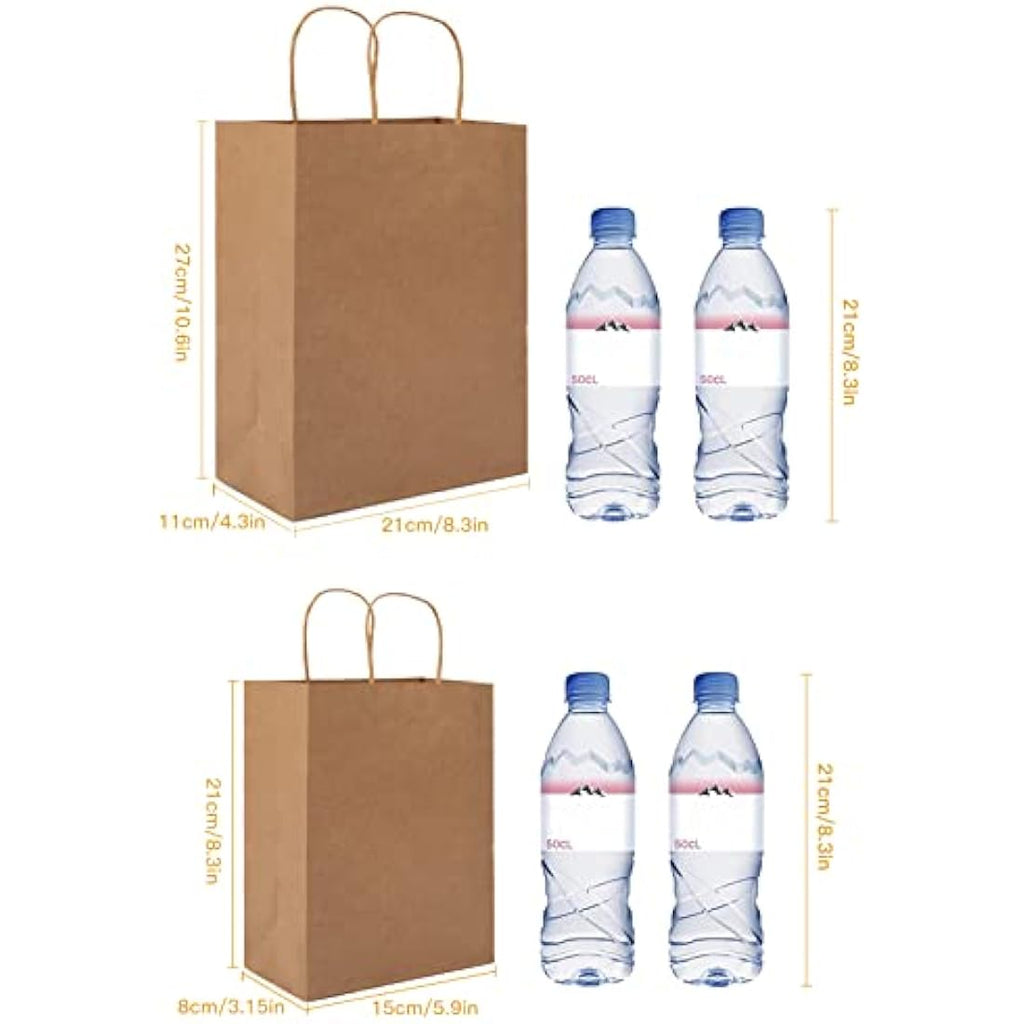 HAUSPROFI 25pcs Kraft Paper Gift Bags with Handles - 130gsm Brown