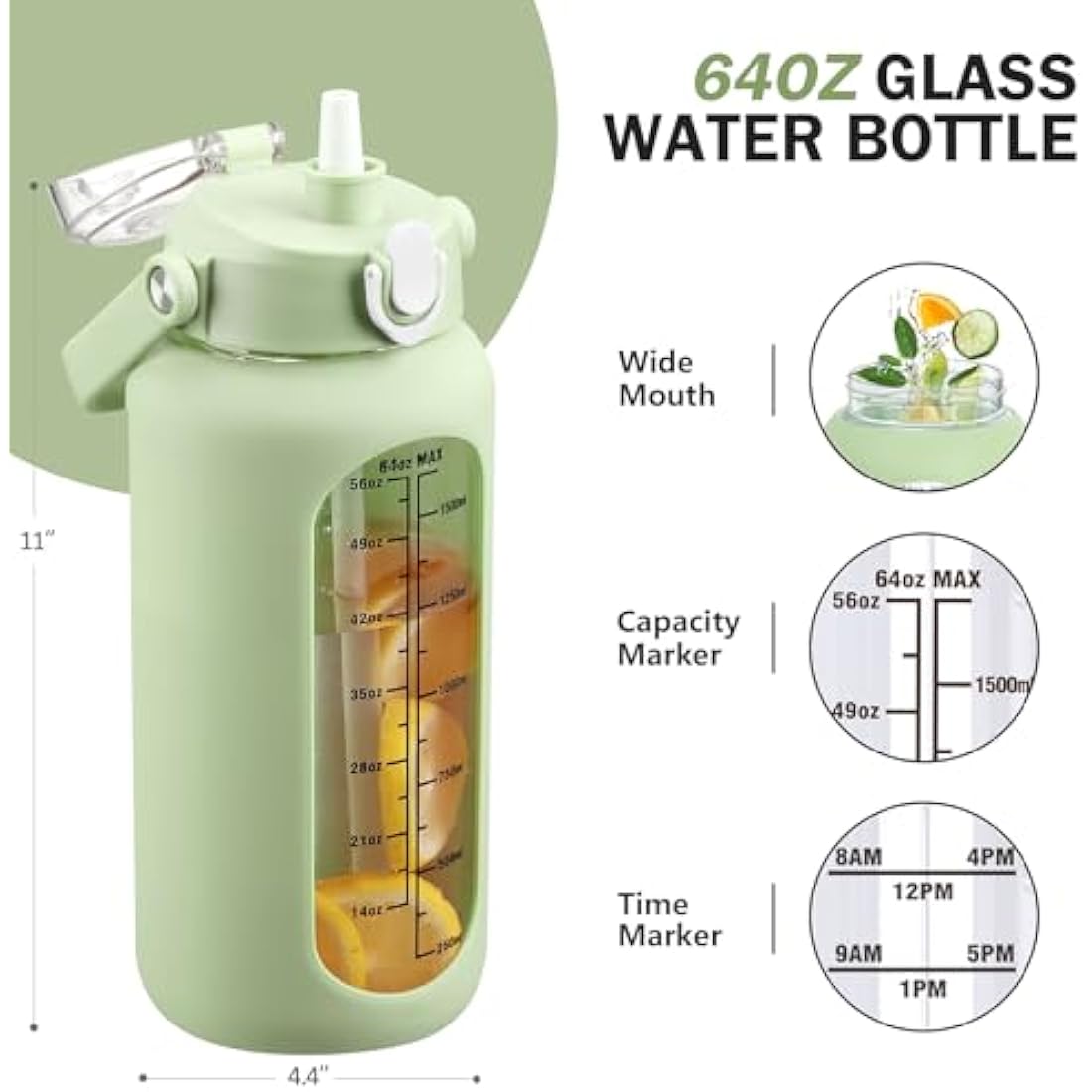 HYDRAGLAZIC 2L Glass Water Bottle | 2 Liter Large Jug with Silicone Sleeve