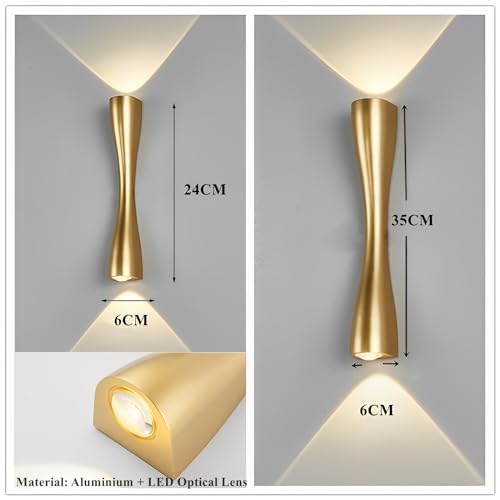 KRUIHAN Modern Gold LED Up and Down Wall Sconce | 35cm Metal Wall Lamp
