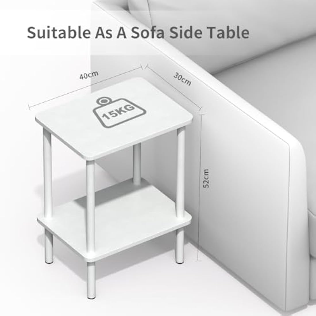 Apicizon 2-Tier Side Table – White Modern Nightstand for Small Spaces