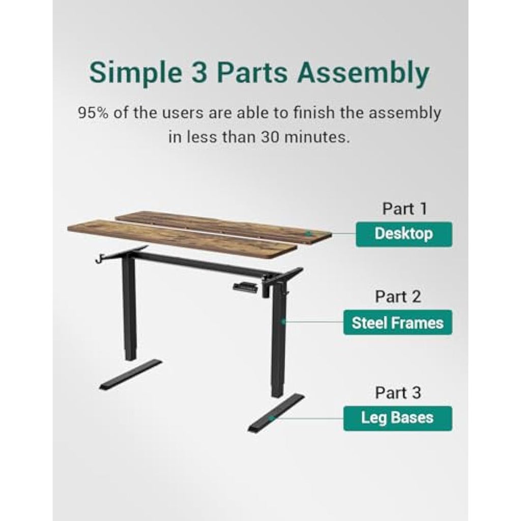 FEZIBO Electric Standing Desk – 60x100cm Rustic Wood Sit Stand Table