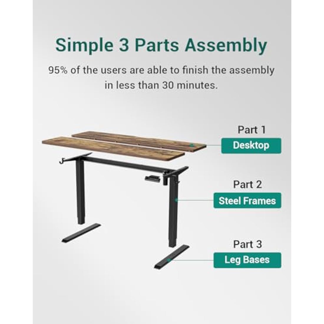 FEZIBO Electric Standing Desk – 60x100cm Rustic Wood Sit Stand Table