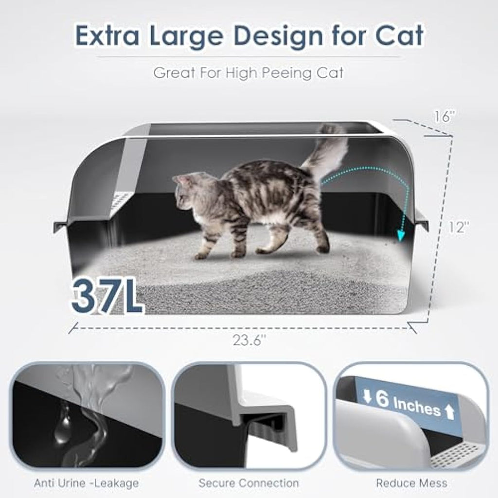 Suzzipaws XL Non-Stick Stainless Steel Cat Litter Box with High Lid