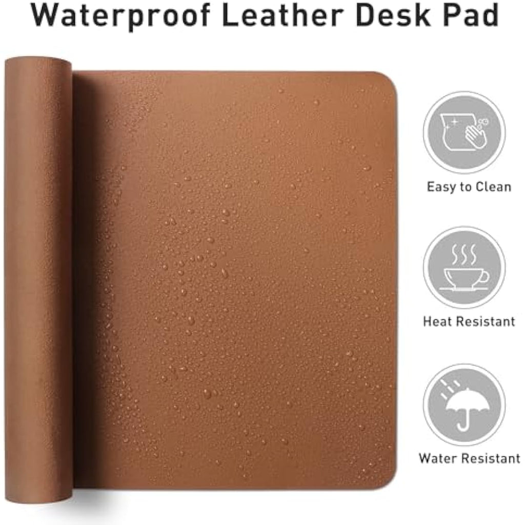 PU Leather Desk Mat – Non-Slip Waterproof Blotter, Brown